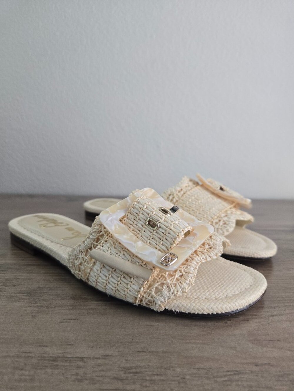 Sam Edelman Womens Bambi Linen Raffia Buckled Slide Sandals Cream/Ivory Size 6.5